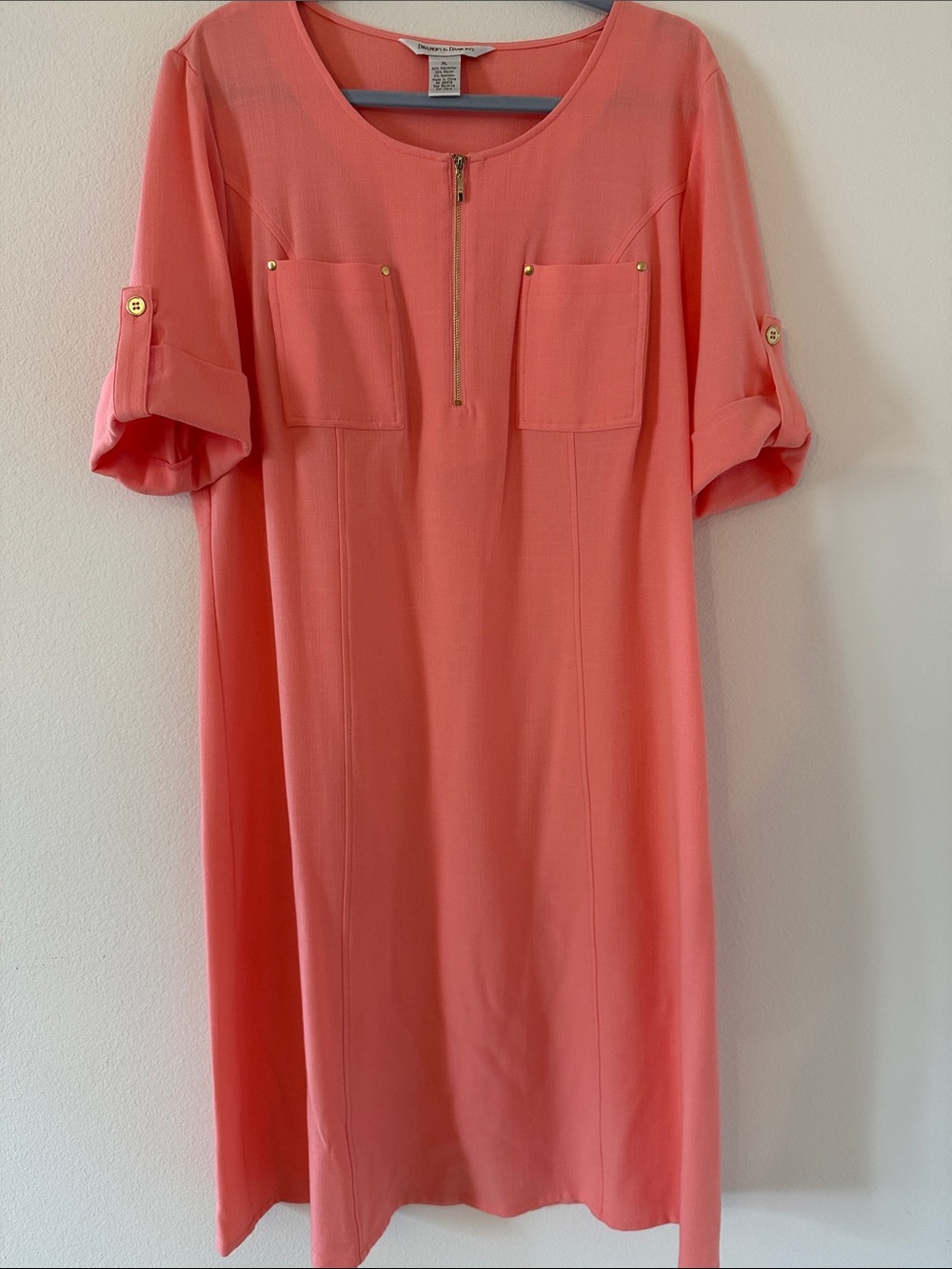Women’s Coral Zip-Front Midi Dress